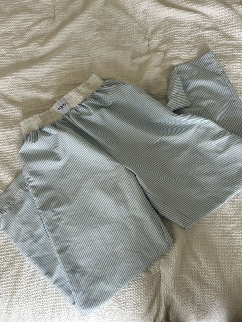 Princess Polly Light Blue & White Pinstripe Kids Elastic-Waist Bottoms